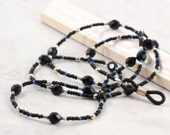 Blue Eyeglass Holder Winter Fashion Office Accessory Black Leash Eyeglass Lanyard