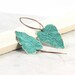 Teal Blue Leaf Earrings Rustic Brass Patina Handmade Copper Ear Wires Woodland Jewelry