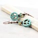 Peace Sign Earrings Turquoise Blue Copper Rustic Fashion Boho Jewelry