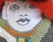 Angel doll with top hat  Stuffed fabric doll  handmade woman ooak primitive doll folk art  silver spoon arms