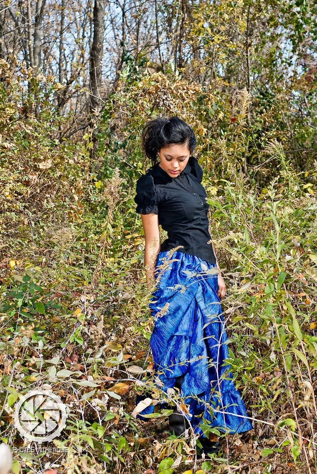 Steampunk Skirt Victorian Purple Blue with Side Bustle - Custom to order