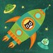 223B Bright Owl Flying in Rocketship in Space 6x6 Print