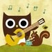 232R Retro Owl and Squirrel Playing Music 6x6 Print
