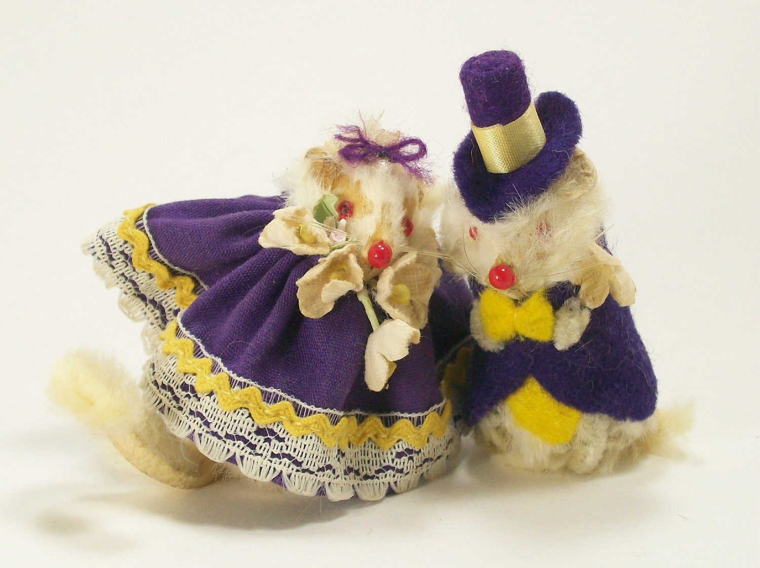 Vintage Original Fur Toys Germany Dressed Mice Purple Couple Collectible