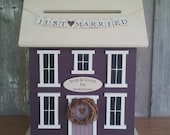 Wedding Card Holder Money Box House - The Original - Personalized - Choose your Colors - JUST MARRIED banner.