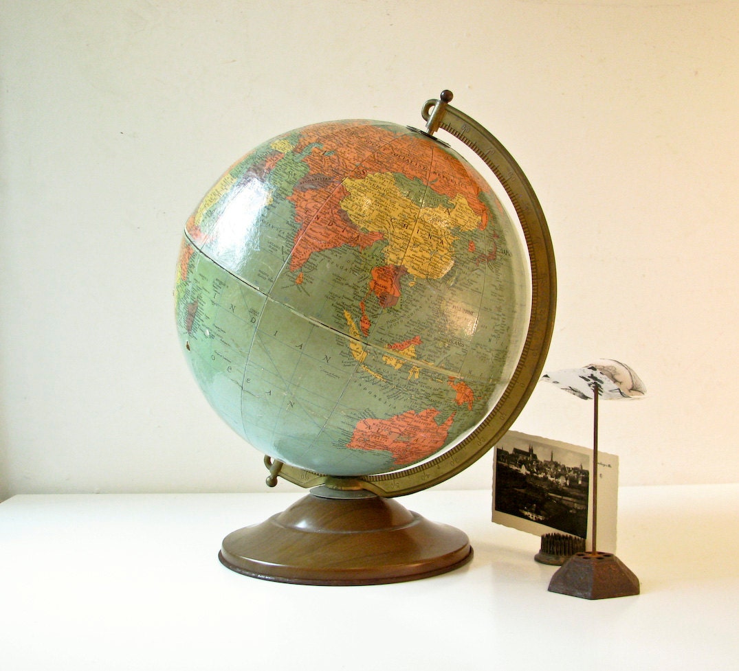 Vintage Globe - 12" Replogle - Aqua Green Color - BeeJayKay