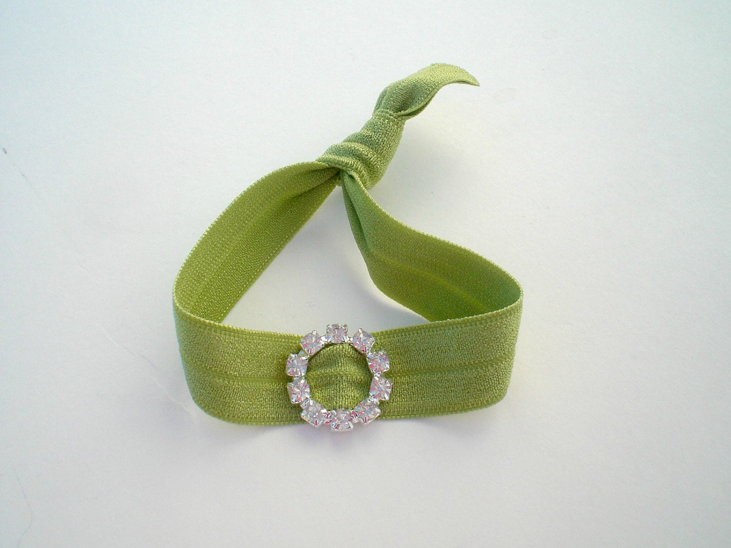 Rhinestone Embellished  Elastic Knotty Hair Tie Doubles as a Bracelet Celery Green