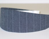 Fabric Covered Headband - GRAY PINSTRIPE, Wide Headband for Women or Girls