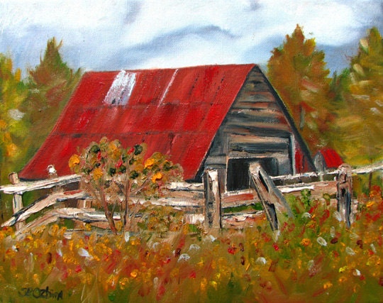 Shut In, Red Barn, ORIGINAL Oil Painting, 11 x 14, gallery wrap, textured