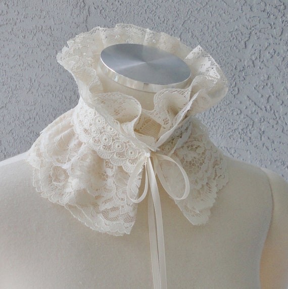 Victorian Inspired Ivory Ruffle Collar Necklace Cowl Statement Piece