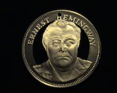 ERNEST HEMINGWAY - Great American Writer - cut coin jewelry - Hand Cut from Large Bronze Medallion -