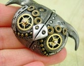 Little MechOwlie Face - Industrial Steampunk Polymer Clay Owl - Pendant / Necklace