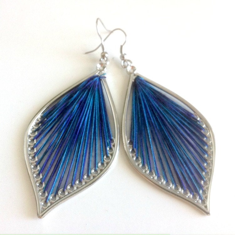 Blue and Purple Leaf Thread Earrings