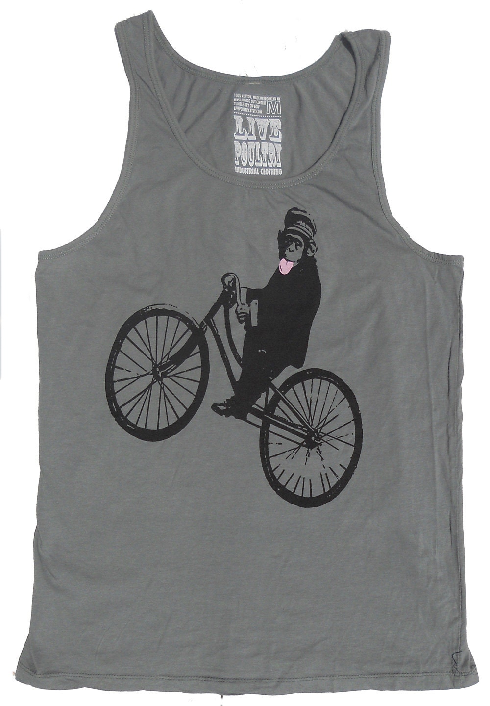 Men's Monkey Bicycle Tank Top, in Grey  S, M, L, XL
