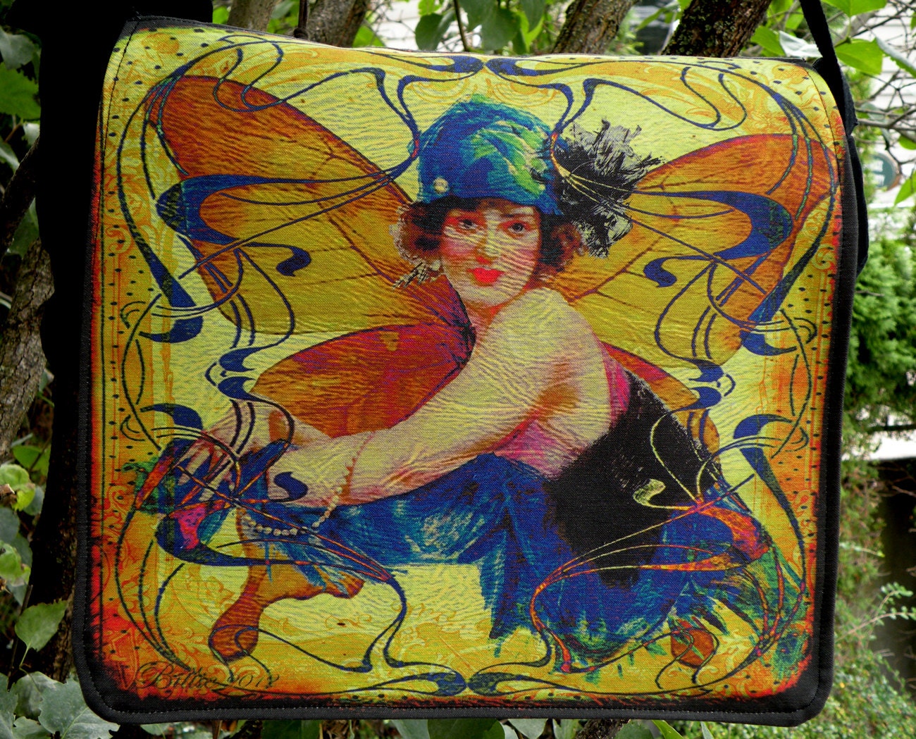 Laptop Bag - "Delilah Nouveaux " Fiber Art - Messenger Bag - Fits 13" To 17" Laptop - Original Design