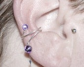 Perses III v2: Tanzanite Swarovski crystal steampunk ear cuff, No piercing needed