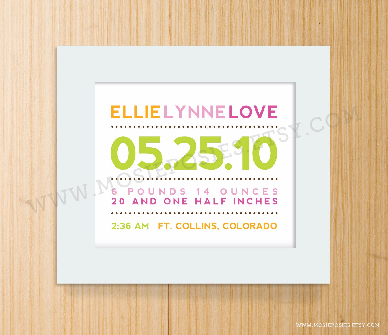Modern Typography Birth Announcement Print - Horizontal
