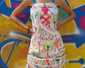 Neon Splatter Dress with Pink Skull and Crossbones