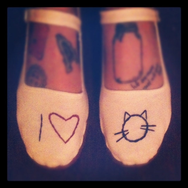 Embroidered I Love CATS Custom White maryjane Ballet Flats (any size)