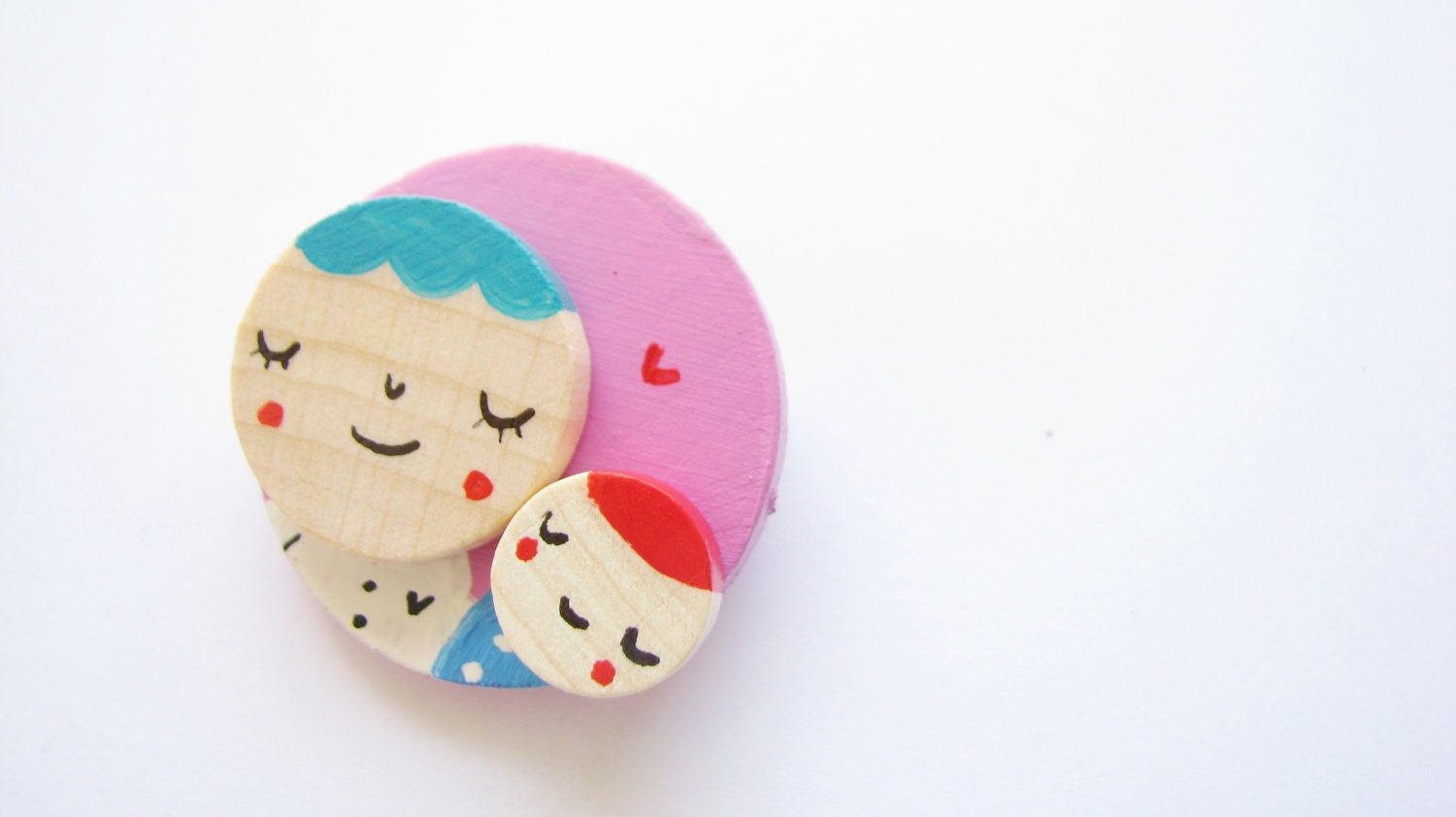 Maternity wooden brooch, hand painted brooch mother and child