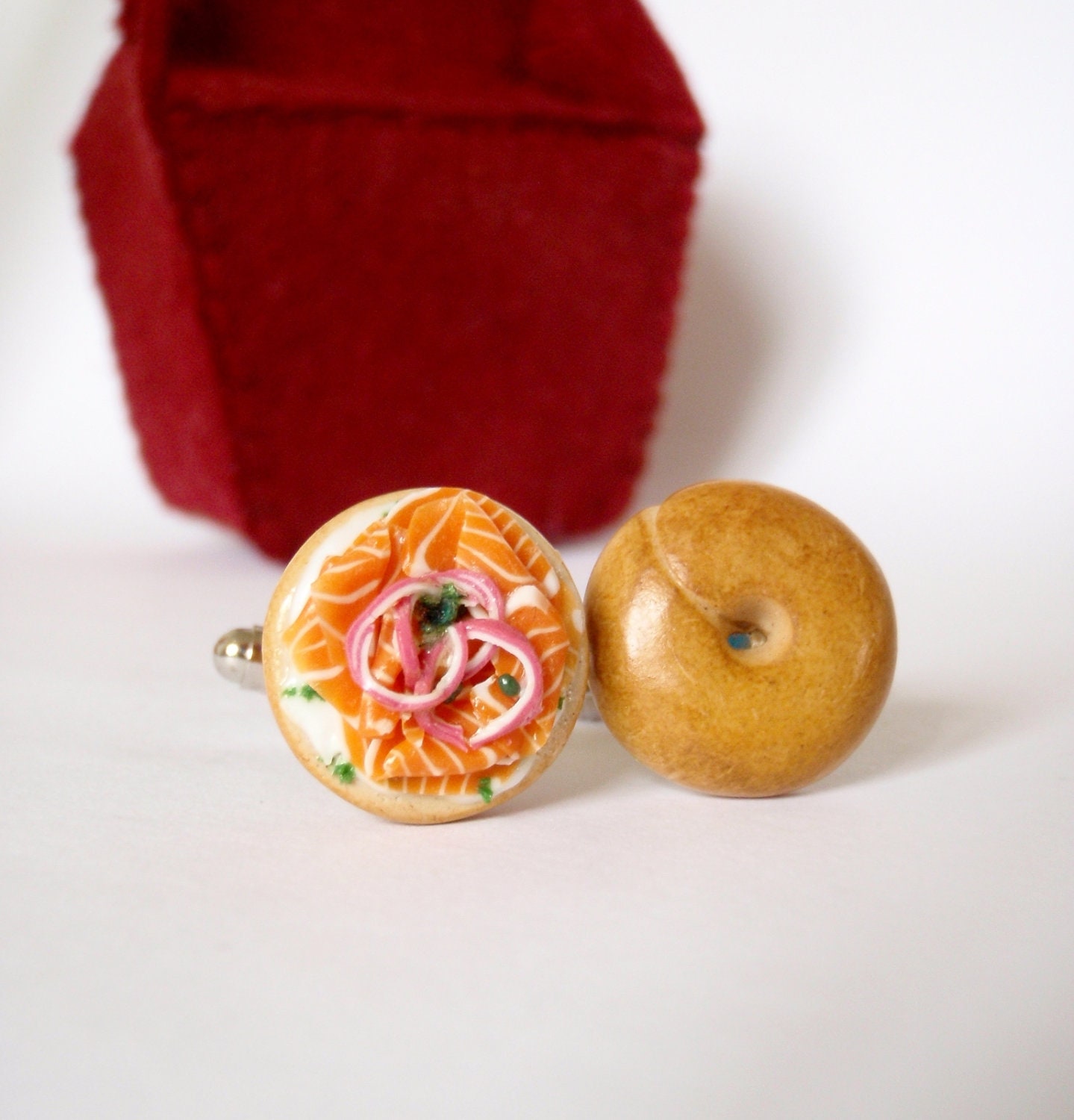 Lox Plain Bagel Cufflinks - Miniature Food Art Jewelry Collectable - Schickie Mickie Original 100% Handmade