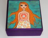 Whimsical Redhead Mermaid Jewelry Box, Trinket Box, Gift Box
