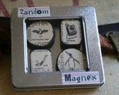 Random Magnet Set of 4 - Vintage Picture Dictionary Images - bat, cigarettes, diver, penguin - Wooden