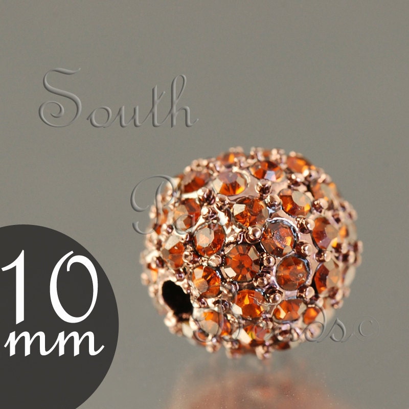 10mm pave crystal bead, Chocolate with Smokey Topaz crystals (1)