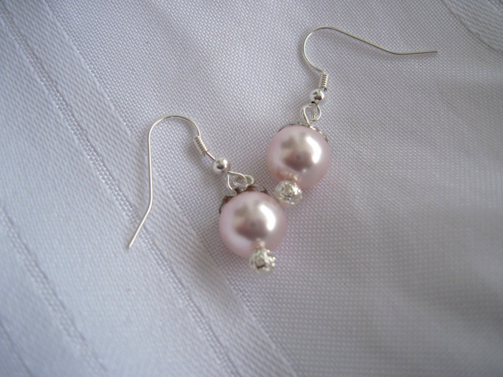 Simply Pink Pearl and Silver Drop Earrings