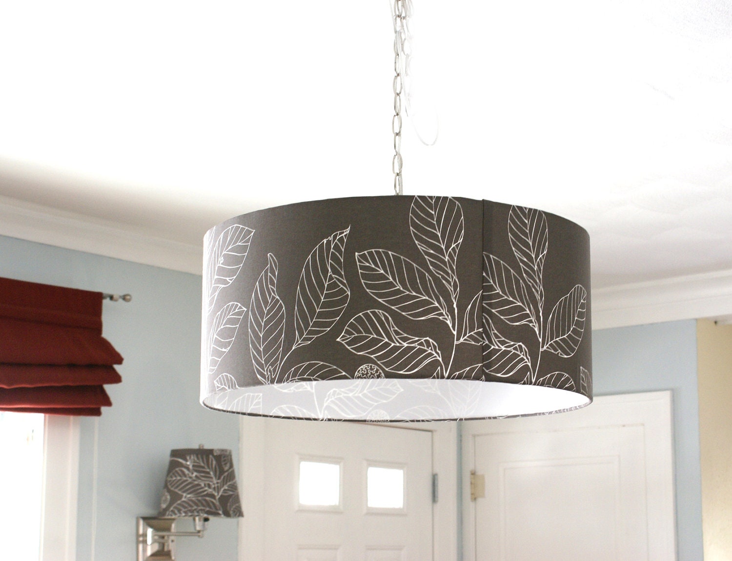 Achromatic nature inspired Drum pendant light - pick pattern and size
