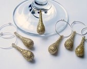 Handmade Gold Glitter Wine Glass Charms - Set of 6