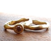 Rough Hewn Wedding Set 14kt yellow gold with a .30ct natural cognac diamond