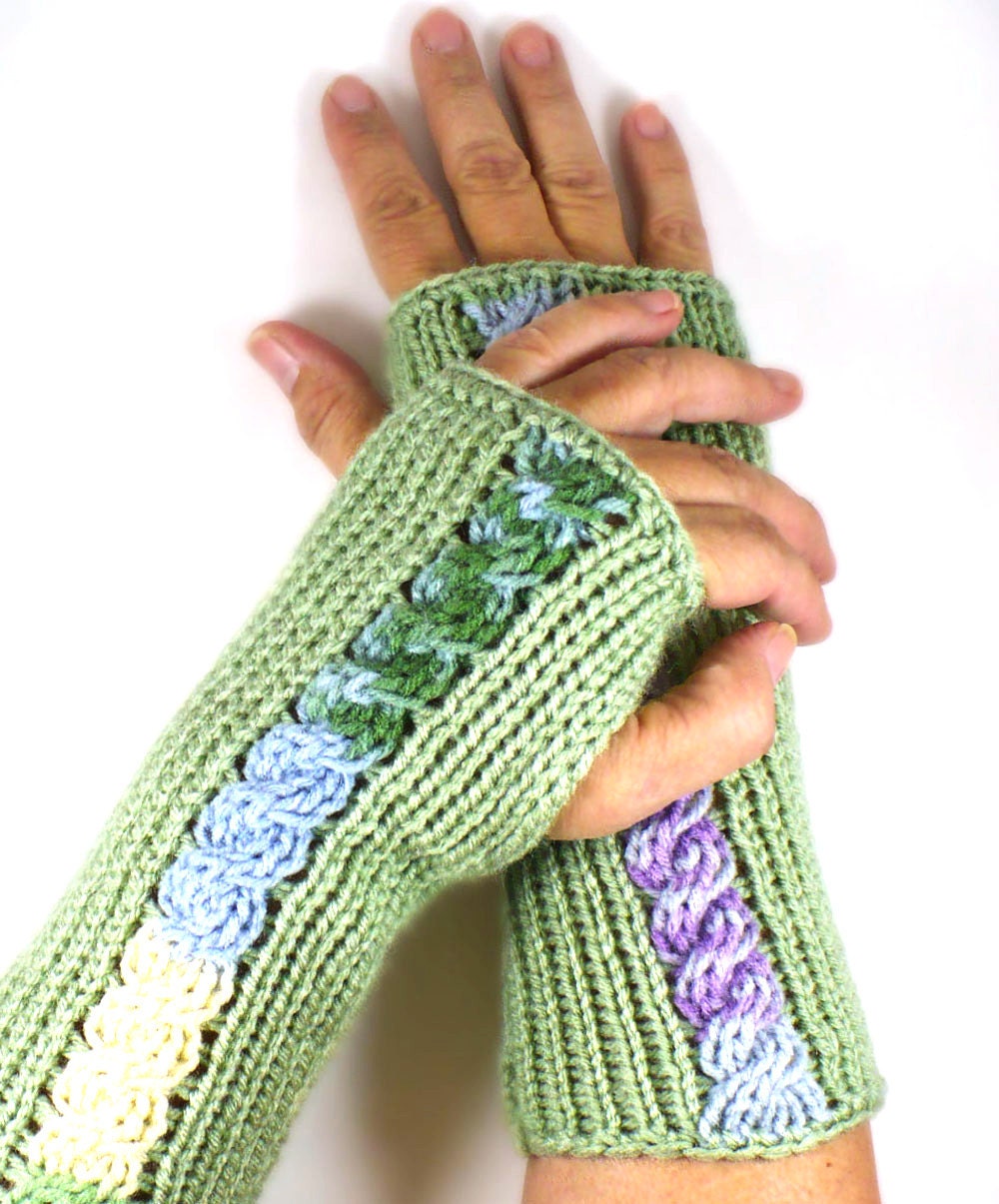 Knit Fingerless Gloves Knit Arm Warmer Fingerless Mittens Knit Wrist Warmers Gauntlets Knit Hand Warmers Blue Yellow Sage Green Purple Cable