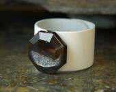 Statement Cuff White Leather and Black Druzy gemstone