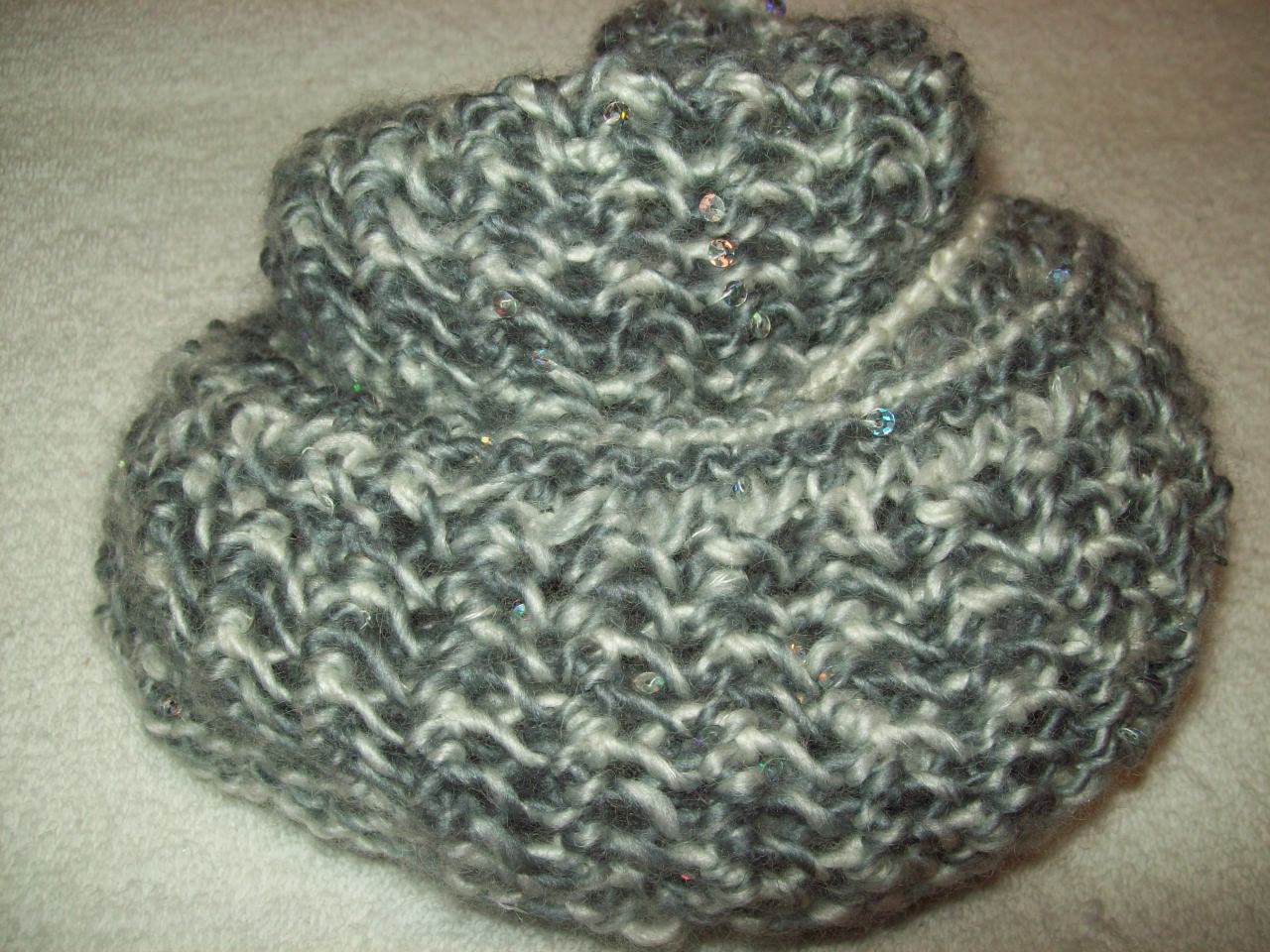 RESERVED Infinity Circle Scarf Cowl Neckwear Wrap Grey White Sequin Bling Warm Wool Blend