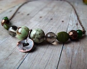 Moss Green Necklace - Autumn Woodland - Copper, Olive, Brown - Rustic Natural Fall Fashion - Gift Box