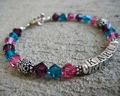Mothers Name Bracelet- Sterling Silver, Swarovski Crystal- Gift for mom, grandma