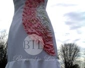 Made to Order White & Pink Wedding Dress with Rose Petal Flower Applique Embellished Textured for Spring,Summer, Fall Wedding