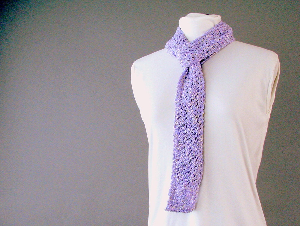 Handknit Cotton Lace Lavender Fashion Scarf - Skinny Fashion Accent