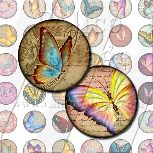 Spring Butterflies Collage Sheet - Instant Download Digital Collage Sheet - 1x1 Circle Rounds BottleCap Size 948