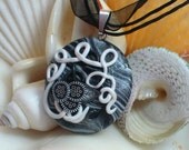 Swirls and Squiggles Black and White Oval Necklace Polymer