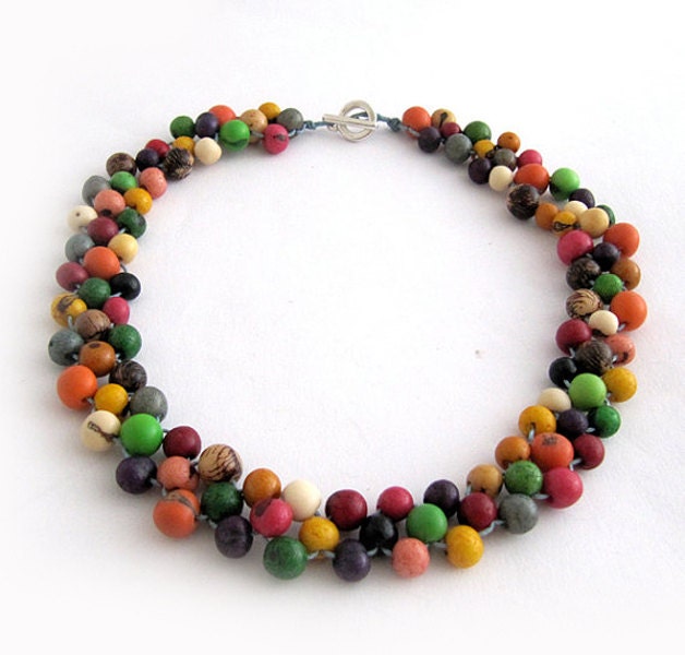 multi color necklace, colorful choker, silver clasp, acai jewelry, beaded necklace