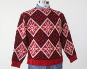 Scandinavian print red white black sweater / Norwegian ski sweater / 1960s wool sweater - dustyrosevintage
