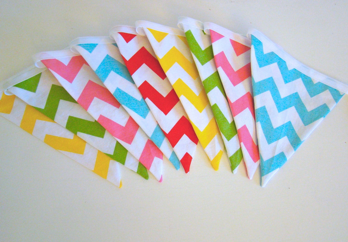 Chevron Fabric Banner, Colorful party bunting, bedroom or playroom decor girls and boys home decor, red, aqua, yellow, green, and pink