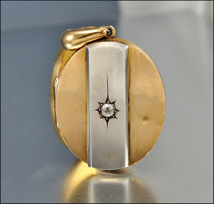 Gold Sterling Silver Antique Locket Victorian Jewelry Rock Crystal Antique Jewelry 1800s Large