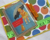 Thank a Teacher Handmade Thankyou Card with Vintage Reading Book Primary Colors