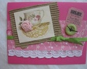 Tea Time Handmade Card Pink and Green