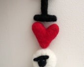 I Love Ewe, or I Heart Sheep, you make the call.  Needle felted ornament of looooove.