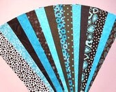 Brown Teal Fabric Jelly Roll Quilt Strip Pack Cotton Quilting Fabric Die Cut No Dups