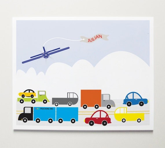 The City - Personalized Wall Art for Kids Room 14" x 11" - Modern Nursery Art for Kids Room - Kids Room Art